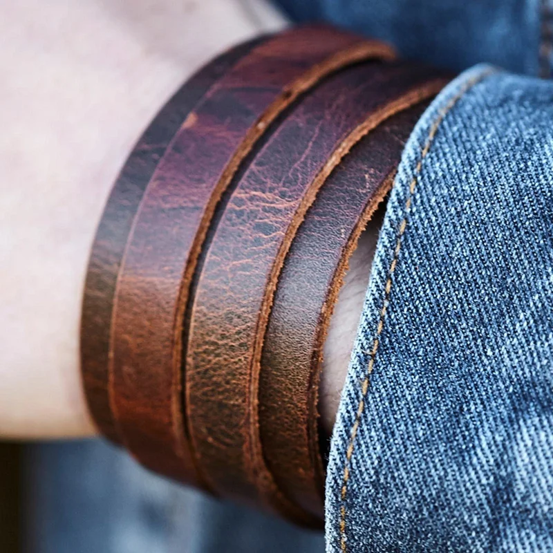 Pulsera de cuero para hombre para hombres - Pulseras anchas