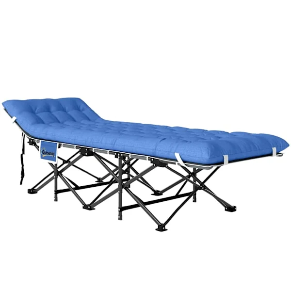 Hopfällbar tältsäng, campingsäng med madrass, kudde, sidficka, 190 x 65 x 37 cm, campingsäng för vuxna, gästsäng upp till 150 kg, hopfällbar säng för