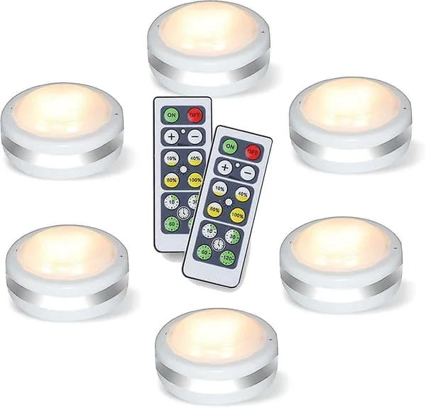 Puck-lampor med fjärrkontroll, trådlösa LED-puck-lampor batteridrivna, LED-puck-lampor med fjärrkontroll, LED-belysning för bänk, dimbar garderob