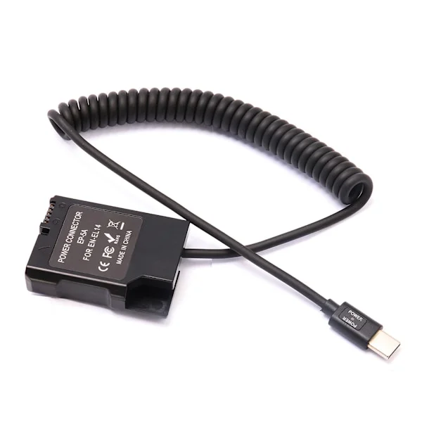 Type-C USB till EN-EL14 Dummy Batteri Strömadapter för Nikon D3100 D3200 D3300 D3400 D3500 D5100 D5200