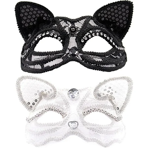 Cat Masquerade Mask Luxury Sexy Cat Mask with Pearl Decoration