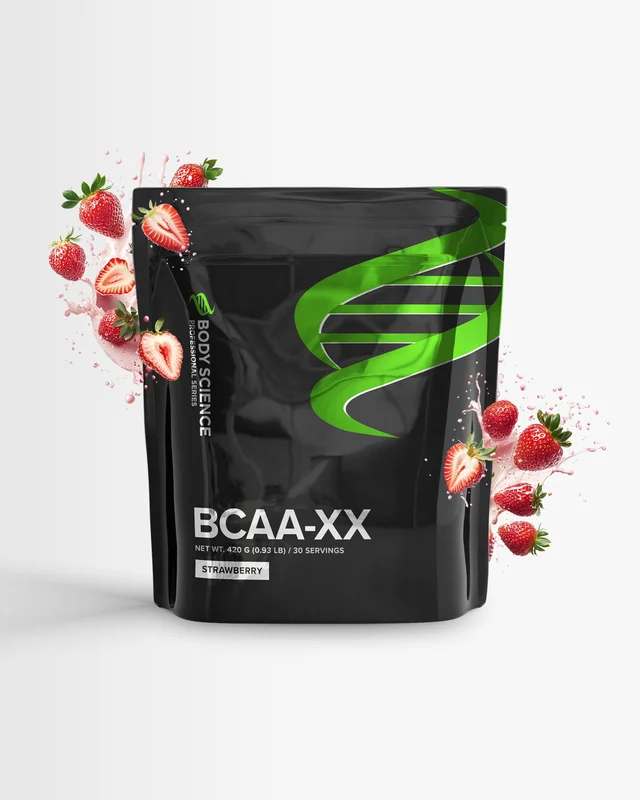 BCAA-XX - 400 g - Strawberry Crush - Body Science - Aminosyror, Veganskt BCAA pulver