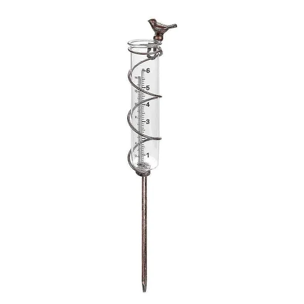Outdoor Rain Gauge, Hanging Metal Rain Gauge with Bird