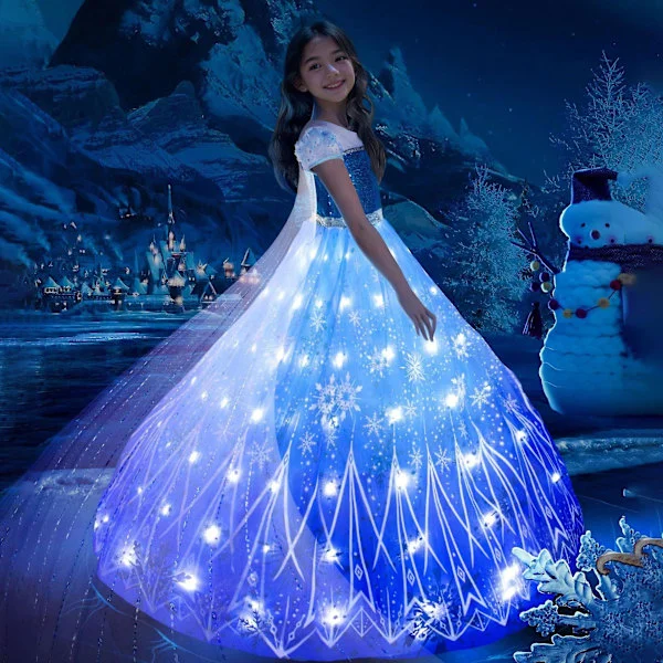 Uporpor Frozen Princess Elsa Led Light Up Klänning För flickor Barn Cosplay Festkläder Snow Queen Carnival Julbalklänning