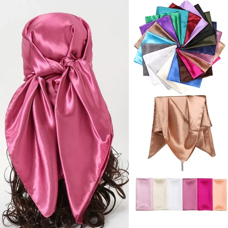 AliExpress - Luxe Merk Zijden Sjaal Vrouwen Satijn Effen kleur Hijab Sjaals Moslim Pareo Bandana Vrouwelijke Sjaal Wrap Hoofdband Foulard 90*90 cm