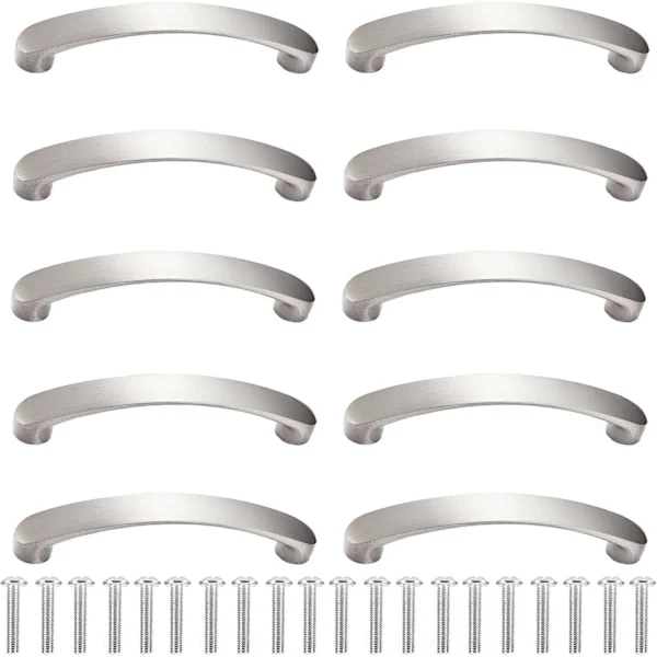 10 stk. sølvfargede skapknapper med 20 skruer, skuffeknotter, 96 mm hullavstand, moderne kjøkkenknotter i aluminiumslegering, ideelle for kjøkken, 