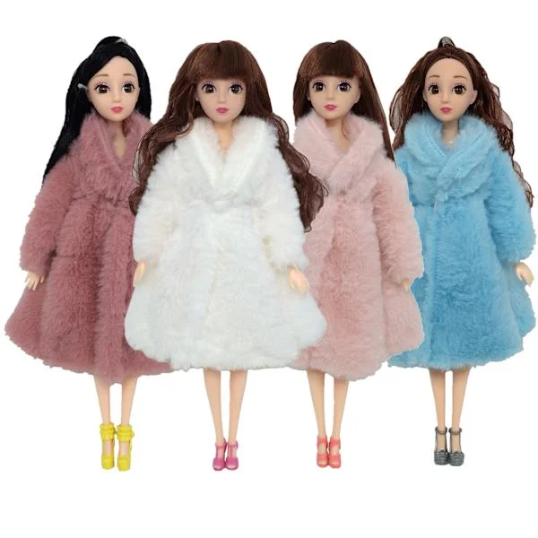 4 stk dukkepels klær, vinterpels klær, Barbie dukke klær