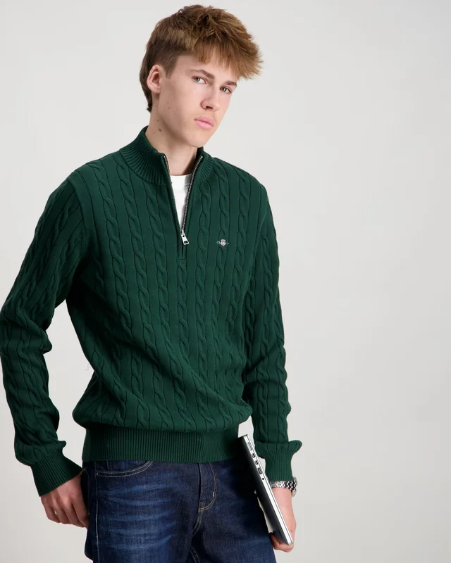 GANT COTTON CABLE HALF ZIP Grønn Genser Gutt - Kids Brand Store