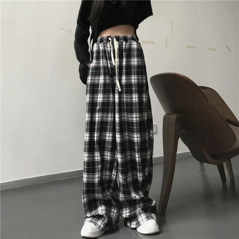 AliExpress - Übergroße Damen-Jogginghose Modische Schwarze Karierte Freizeithose Weite Hose mit Elastischem Bund und Taschen Unisex Hip-Hop Loose-Fit 