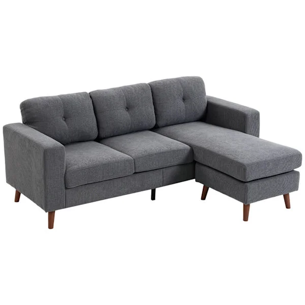 L-formet 3-personers sofa med vendbar chaiselong, mørkegrå