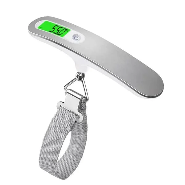 Digital bagagevægt, bærbar kuffertvægt, 50 kg kapacitet, kompakt og elegant rejsedesign, batteri inkluderet