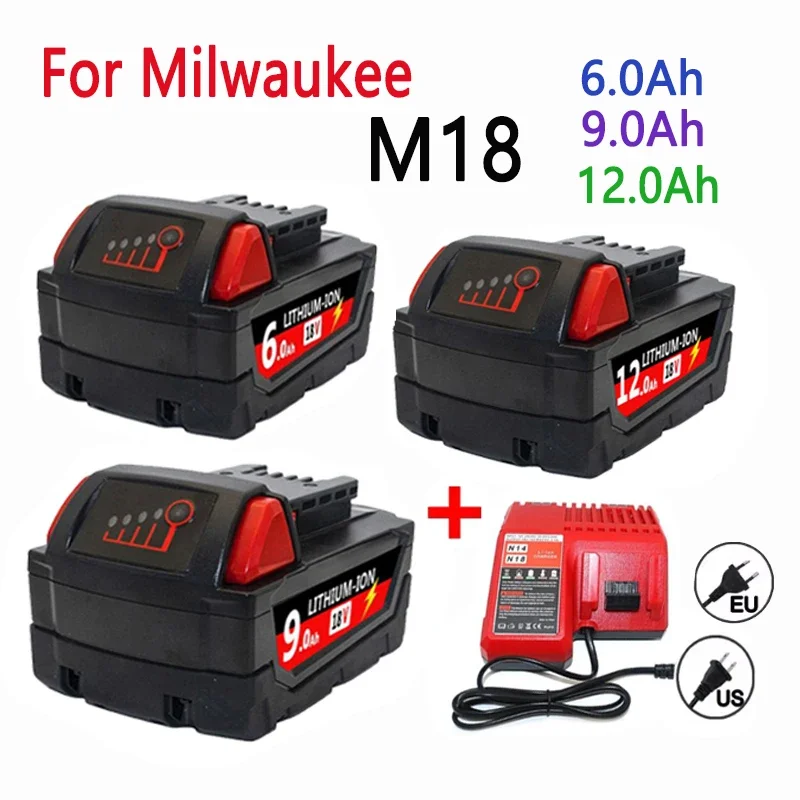 AliExpress - Batterie Li-ion de remplacement 6,0Ah/9,0Ah/12,0Ah pour Milwaukee M18 18V, compatible avec Milwaukee M18B5 XC, chargeur 48-11-1815 2604-