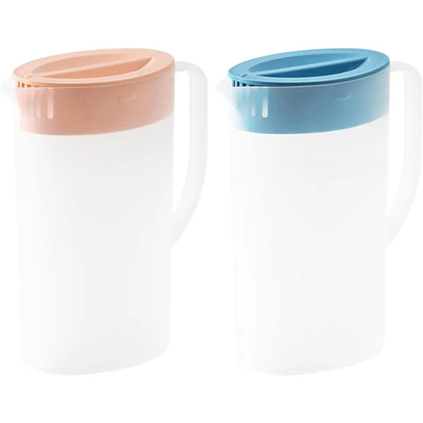 2X Plastkanner med lokk og håndtak, Saftkanne, Varmt/kaldtvannskanne Drikkebeholder for limonade