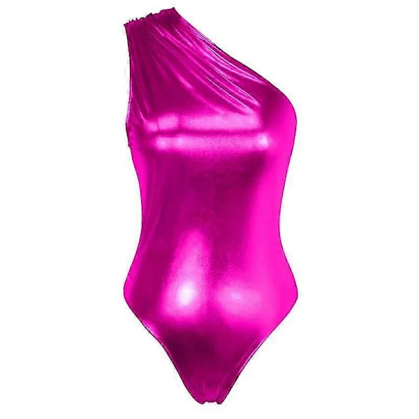 Dame metallisk flydende one-piece bodysuit one-shoulder leotard top