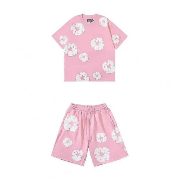 Men's Summer Shorts Set 2025, Soft Cotton Blend, Casual Comfort for Gym and Travel, Two-Piece Outfit Rose Pink Suit