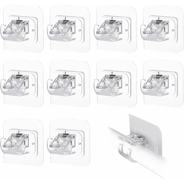 10-pack Transparent Curtain Rod Holders, Self-Adhesive No Drilling, Curtain Rod Brackets for Fixing Curtain Rods