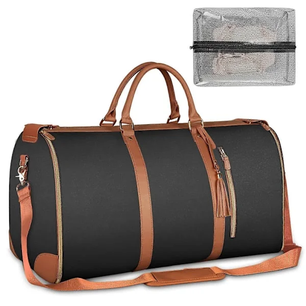 Læder dragtpose til rejser Mænd Kvinder Sammenfoldelig beklædningspose Bagage Duffel taske til jakker Sko Weekender Taske Organizers Sort