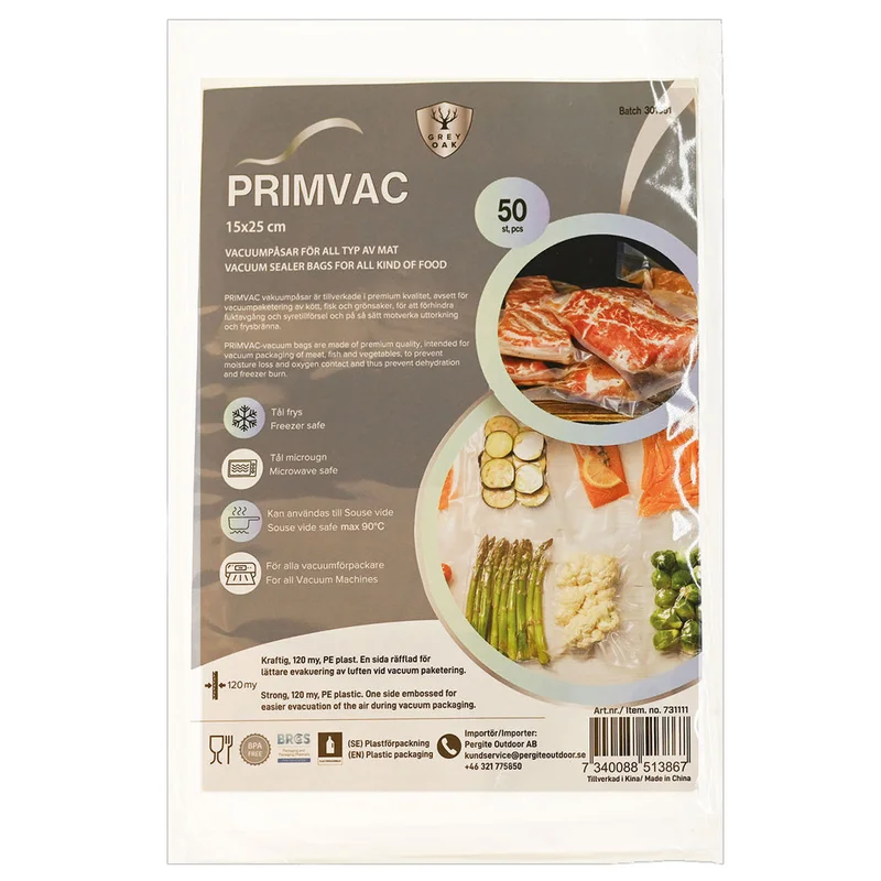 Grey oak Primvac vakuumpåsar 15 × 25 cm 50-pack | Köksmaskiner > Vakuumförpackare > Vakuumpåsar | Bagaren och Kocken