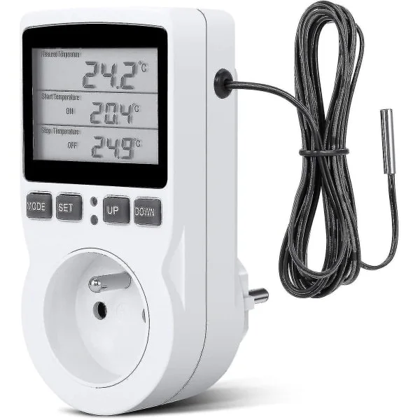 Digitaalinen termostaatti lämmitykseen/jäähdytykseen pistorasialla, LCD-lämpötilansäädin, 230V kasvihuoneen lämpötilansäädin/terraario termostaatti (