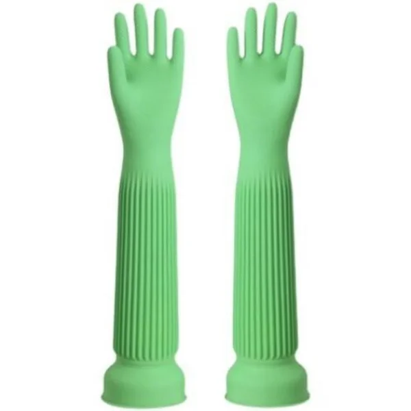 Long Waterproof Latex Rubber Gloves Reusable Garden or Kitchen Gloves 58 cm Green