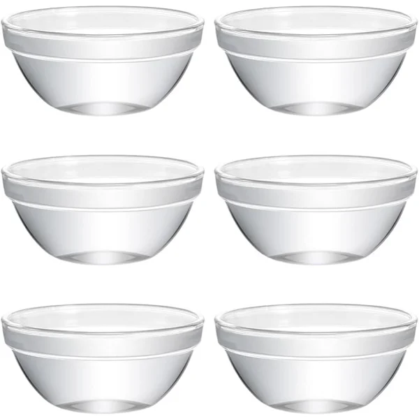Små forberedelses- og røreskåle: 2,3x1,1 tommer miniskåle, stabelbare glasskåle til køkkenet - dessert, dip, salat, slikskåle
