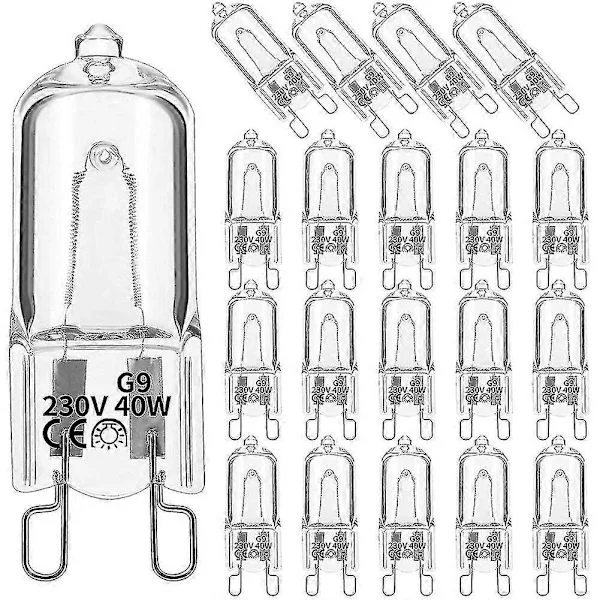 20 Pieces G9 Halogen Bulbs, 40W Clear Halogen Dimmable, Warm White 2800k for Chandeliers, Pendant Lights, etc.