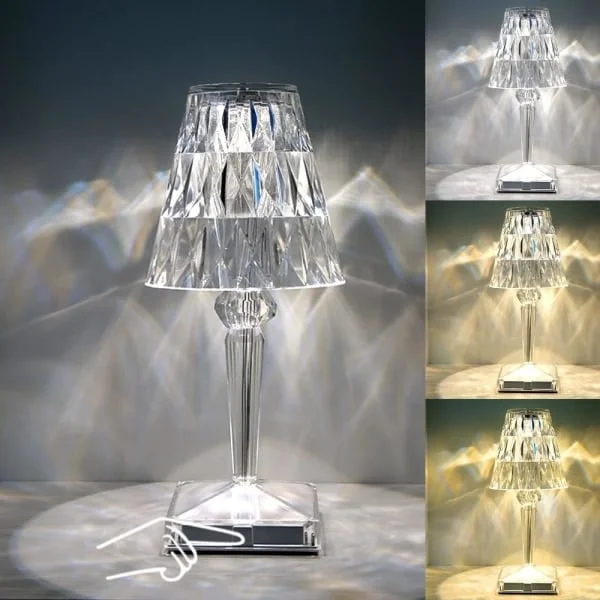 IC Krystallampe, trådløs lampe, farveskiftende touch-lampe, genopladelig diamantbordlampe til stue soveværelse festmiddag (3 farver)