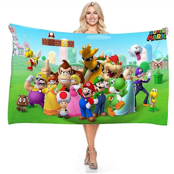 Super Mario Bros 3D Print Badehåndklæde, Superabsorberende Hurtigtørrende Mikrofiber Badehåndklæde, Blødt Strand Pool Svømme Badehåndklæde 30"x60" til