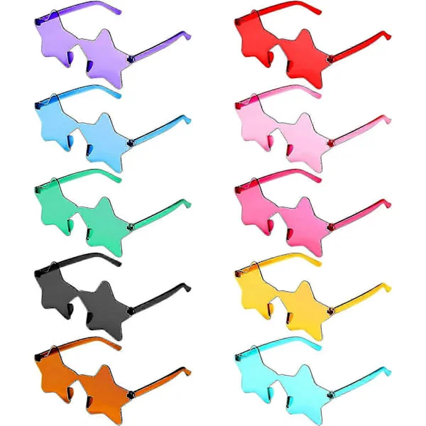 Pentagram Glasses, Colorful Transparent Star Sunglasses Rimless Clear Star Glasses For Women Kids Star Glasses Set (10 Pairs, 10 Colors)