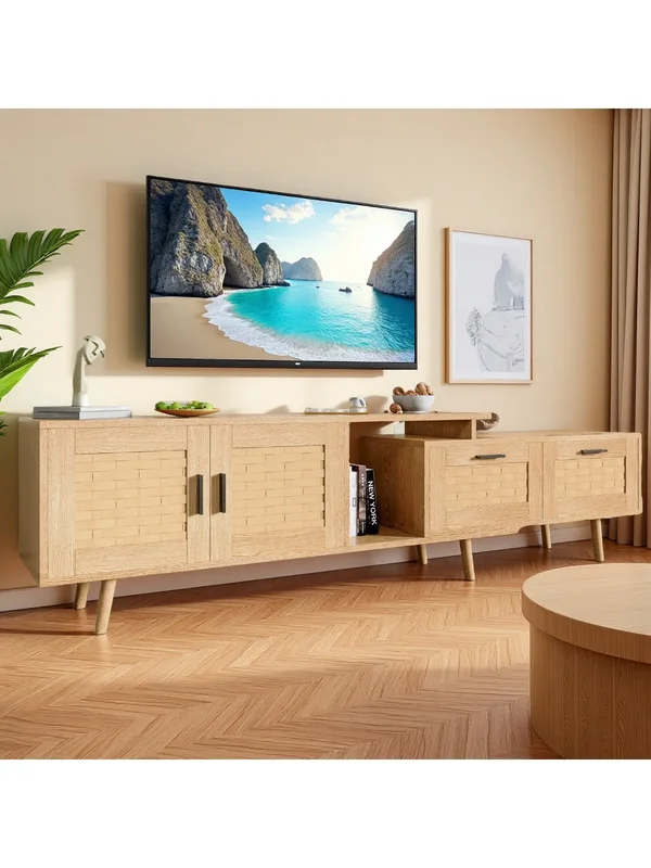 AliExpress - Rosahqnda TV-Schrank für Fernseher bis zu 75 Zoll, 169 cm lang, TV-Ständer für Wohnzimmer, ausziehbares Lowboard im Holzdesign, Holz/
