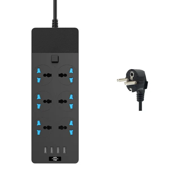 Jatkojohto ylijännitesuojalla, useita pistorasioita, USB-latausportit, 1,8 m jatkojohto kotiin, toimistoon, asuntolaan, ulkokäyttöön, musta