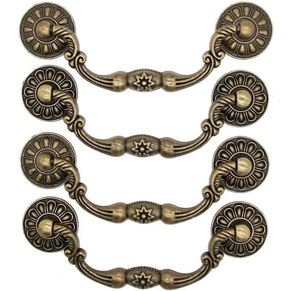 4 st Vintage Retro Antik Mässing Bail Drag Handtag för Trä Låda Byrå Skåp, Hål-till-Hål Längd 4.2"