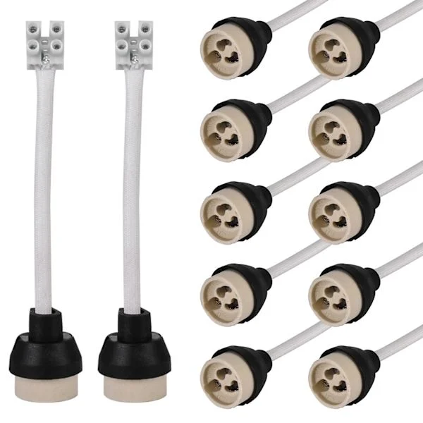 GU10 keramiske sokler: 15CM/10MM høykvalitets silikonkabel GU10-sokkel, GU10-kontaktlampe for GU10-pære 0-250V, 3A keramiske GU10-sokler-12stk