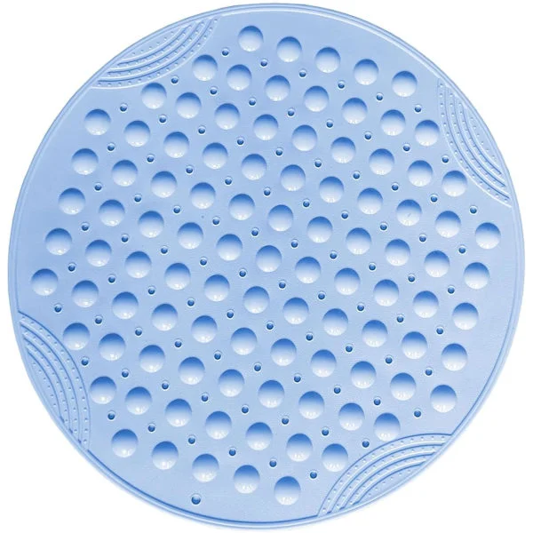 PVC Rund Duschmatta φ55cm, Halkfri Badrumsmatta, Badrumsmatta med Dräneringshål och Sugkoppar, Maskintvättbar, Blå
