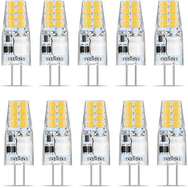 G4 LED Varm Hvid, 10 G4 LED Pære 12v, 3w Varm Hvid 3000k 16x 2835 Smd Erstat 35w Halogenpære, Flimmerfri, G4 Pære 350 Lumen, 360 Graders Strålevinkel