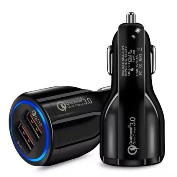 Billader til bil - Hurtiglader USB Quick Charge - Til iPhone/Samsung - Sort