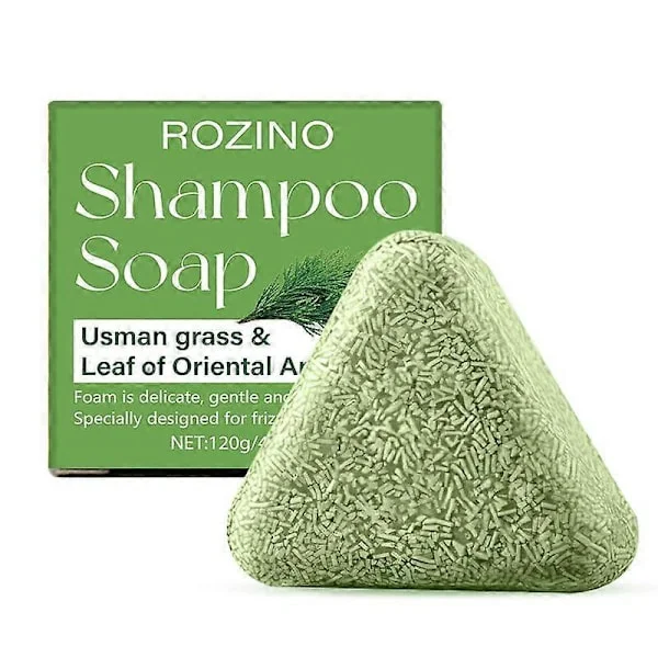 Nature Triangle Schampokaka, Naturlig Usman Grass Schampokaka, Fast Schampokaka för Hårväxt, Lugnande & Stärkande Hår för Kvinnor Män, 120g