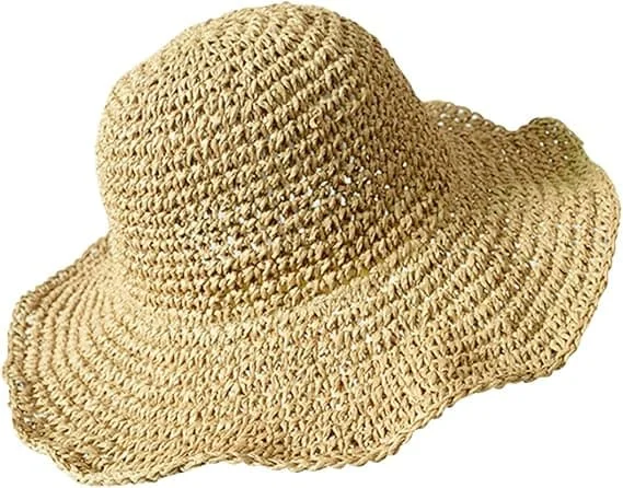 Women's Straw Hat, Foldable Floppy Hat with Wide Brim, Summer Outdoor Beach Hat UV Protection for Women Girls Khaki-max