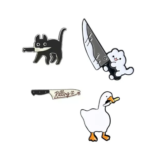 Emaljerade Broschnålar med Djur och Kniv för Ryggsäckar Jackor Söta Emaljerade Pins Anime Pins Cartoon Groda Katt Anka med Kniv Emalj