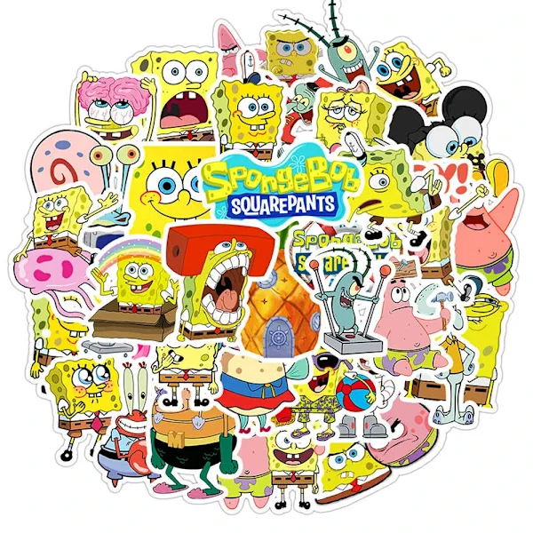 50 st Anime SvampBob Klistermärken Tecknad Kawaii Laptop Telefon Gitarr Skateboard Dekoration Graffiti Klistermärke Barn Bok Present Leksak