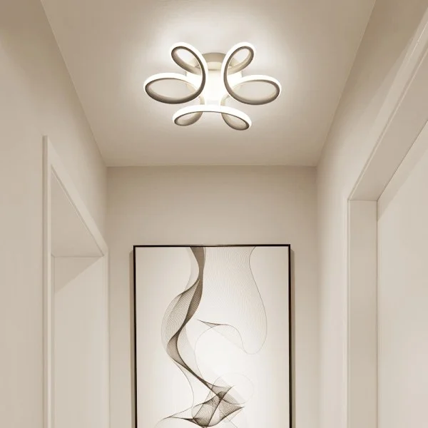 LED-taklampa, modern böjd design taklampa för hall, balkong, kök, badrum, sovrum, 30W vitt ljus (vit