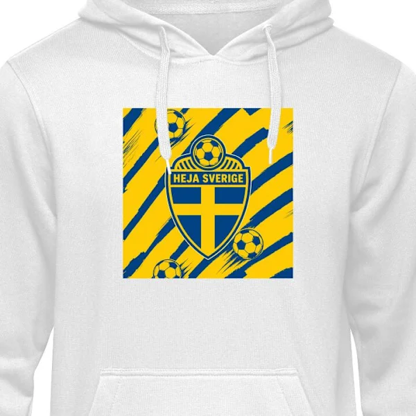 Barn-Hettegenser | Myk Hettegenser for Barn Hvit 5-6 År Gul og blå fotballskjold med Heia Sverige og VM 2026-design for fans som støtter landslaget g