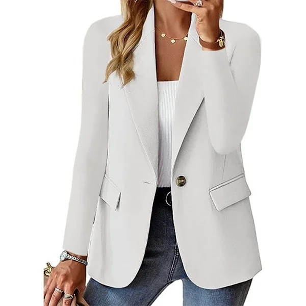 Dam Blazer Business Casual Blazrar Långärmad Knäppning Blazer Jacka VIT VIT 2XL