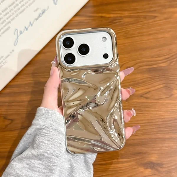 Skal för iPhone 17 Pro Glansigt Vatten Ripple Telefonskal, TPU Mjukt Skal Trendigt Telefonskal för iPhone 17 Pro (6,3 tum), silver