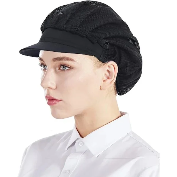 Sæt med 3 sorte kokkehuer med net, unisex køkkenhuer til [pl]