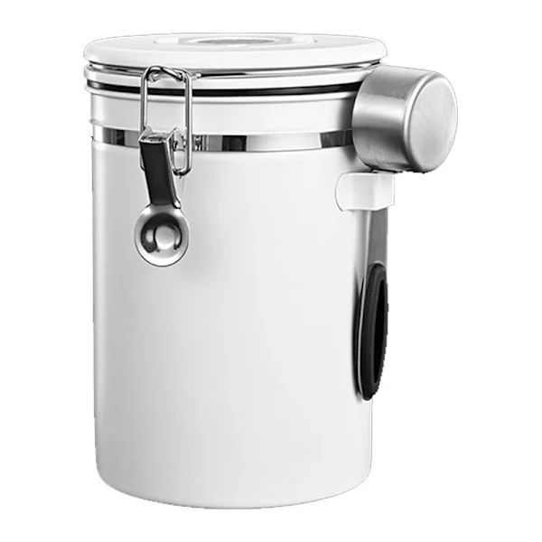 Ekstra brede kaffebeholdere for kaffe og malt kaffe, hermetisk rustfritt stål, avluftingsventil og kaffe (hvit, 1800 ml)