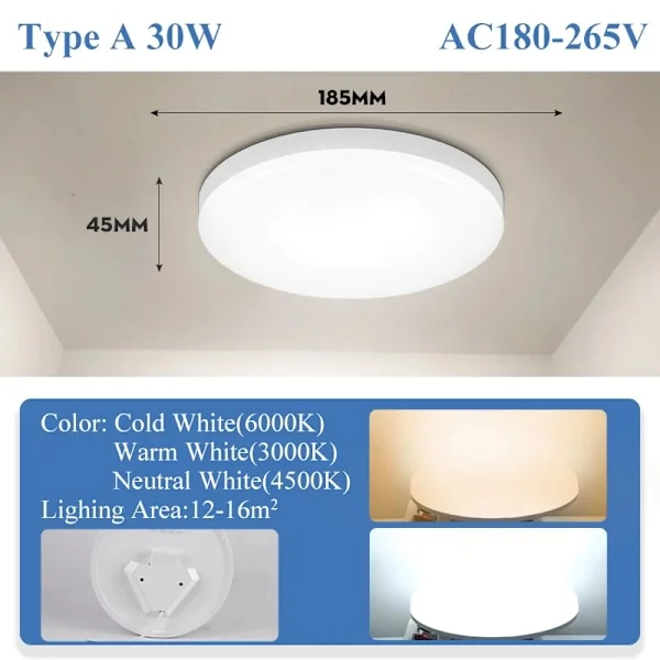 [RM]Modern taklampa, LED smart panel taklampa, kökslampa, sovrum heminredning i 3 färger Typ A 30W