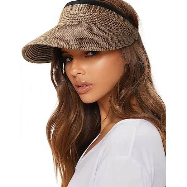 Women's Sun Hat with Ponytail and Neck Protection, Wide Brim UPF 50+ UV Protection Foldable Outdoor Hat for Fishing Beach Hiking Brown