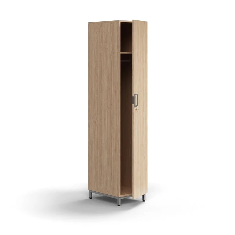 Kleiderschrank QBUS, abschließbar, mit Kleiderstange, Beingestell, 2020x400x570 mm, silber, Eiche