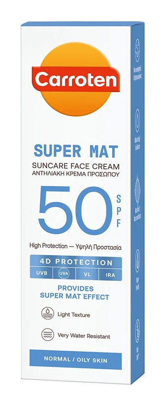 Carroten Super Mat Suncare Face Crem SPF 50 50 ml, Hudpleje, Solcreme, Solcreme Til Ansigtet